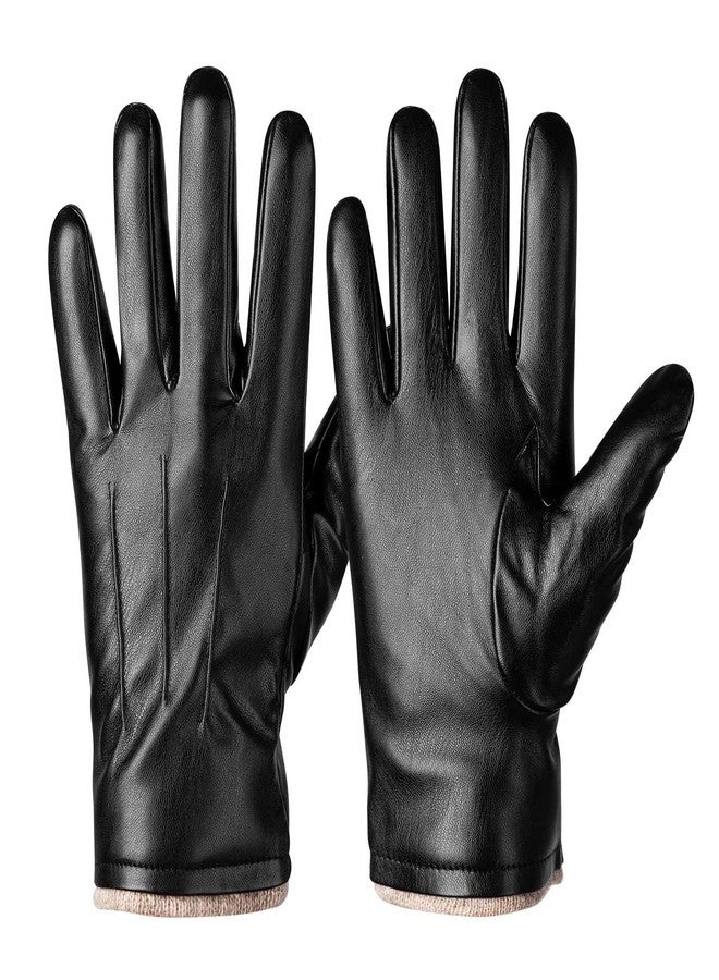 Alepo Winter PU Leather Gloves For Men, Warm Thermal Touchscreen Texting Typing Dress Driving Motorcycle Gloves With Wool Lining (Black-XL) - Image 1